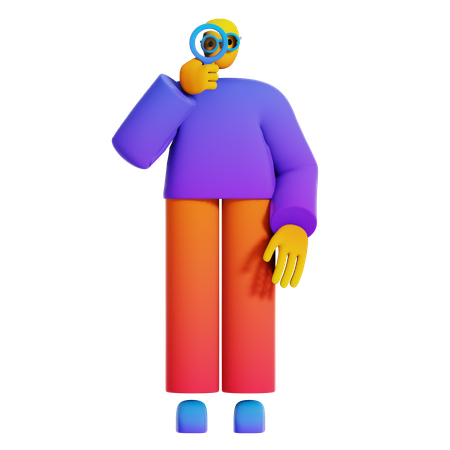 Menino olhando com lupa  3D Illustration