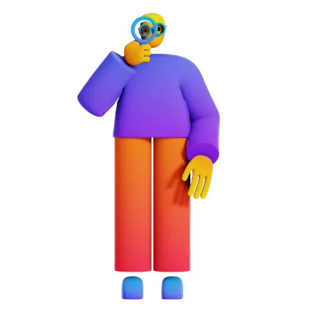 Menino olhando com lupa  3D Illustration