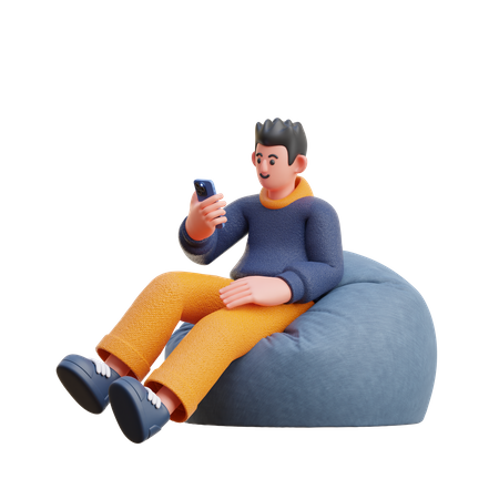 Menino olhando para celular  3D Illustration