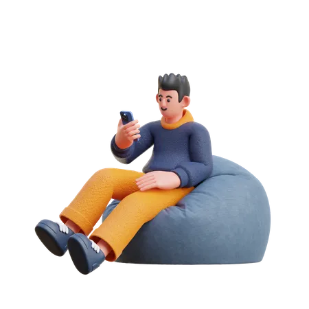 Menino olhando para celular  3D Illustration