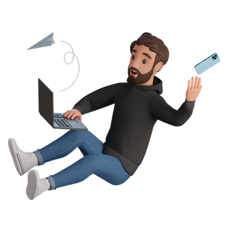 Gerente de marketing trabalhando no laptop  3D Illustration