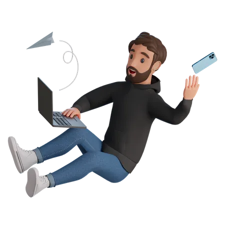 Gerente de marketing trabalhando no laptop  3D Illustration