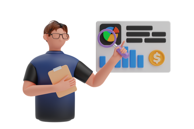 Geschäftsmann analysiert Finanzbericht  3D Illustration