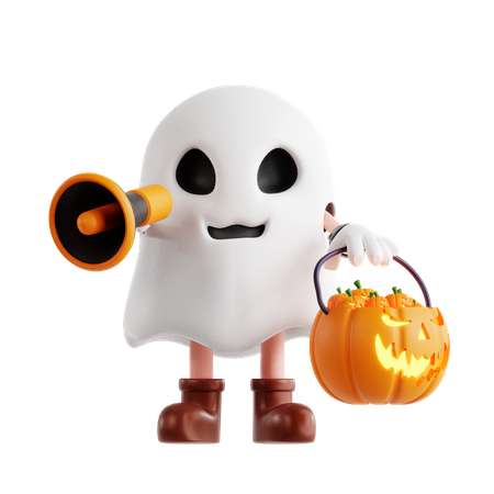 Ghost Doing Halloween Promotion  3D Illustration