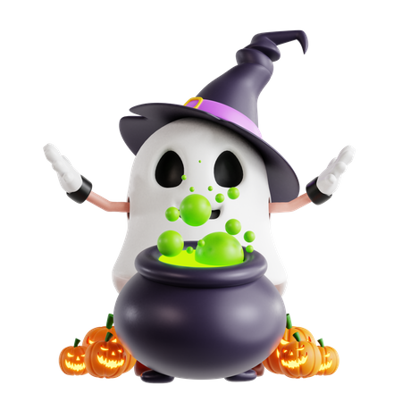 Ghost With Cauldron  3D Illustration