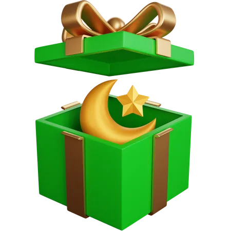 Gift Box With Crescent Moon  3D Icon