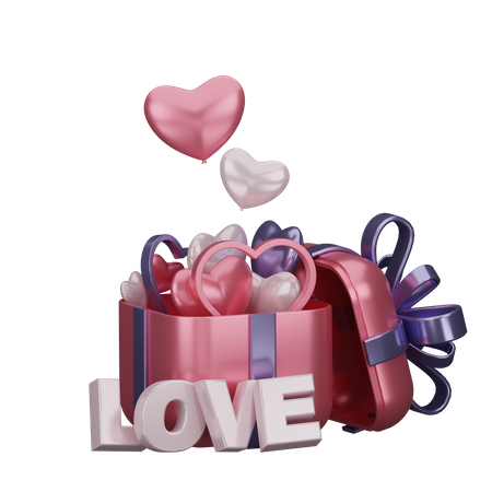 Gift box with valentine ornament  3D Illustration