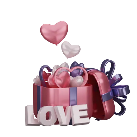 Gift box with valentine ornament  3D Illustration