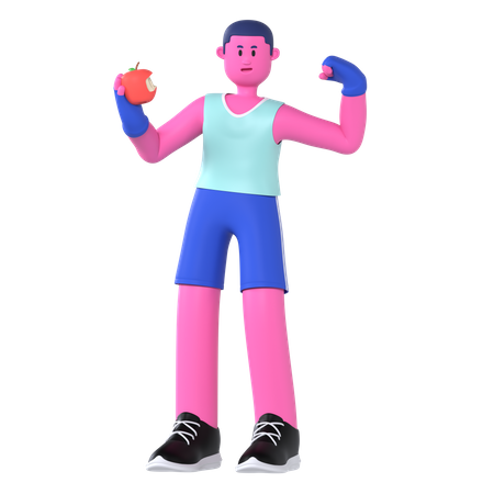 Hombre de gimnasio come fruta  3D Illustration