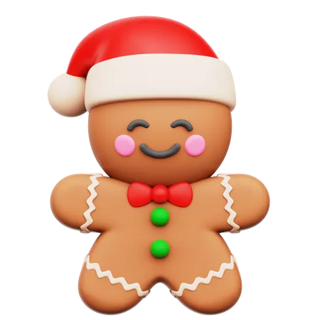 Gingerbread With Santa Hat  3D Icon