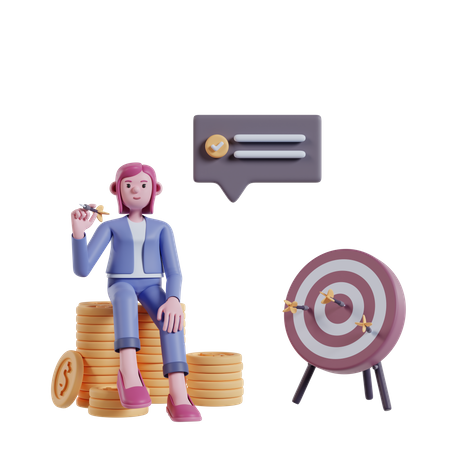 Girl aiming at target of darts  3D Illustration