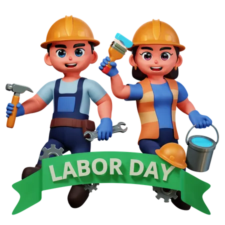 Girl and boy celebrating labor day  3D Illustration