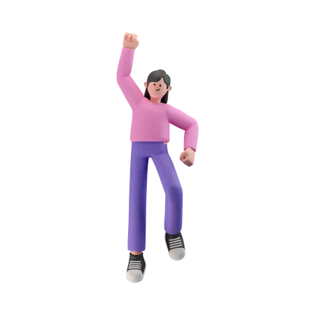 Girl celebrates success with dance  3D Illustration