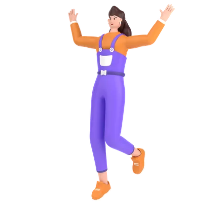 Girl celebrates success with dance  3D Illustration