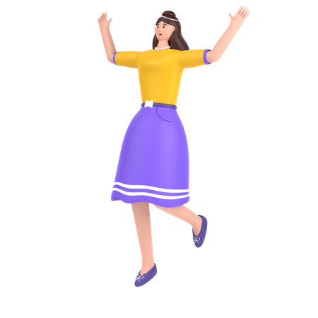 Girl celebrates success with dance  3D Illustration