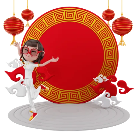 Girl celebrating Chinese new year  3D Illustration