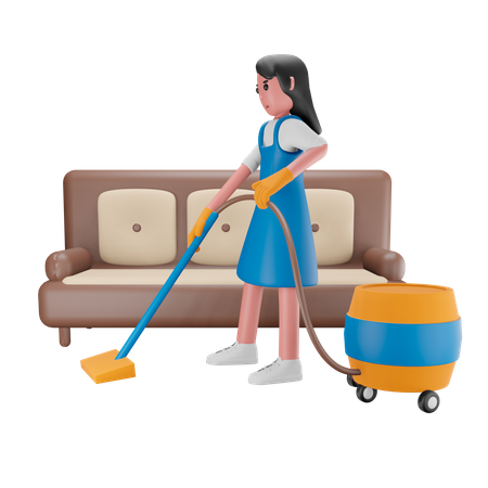 Girl cleaning the house  3D Illustration