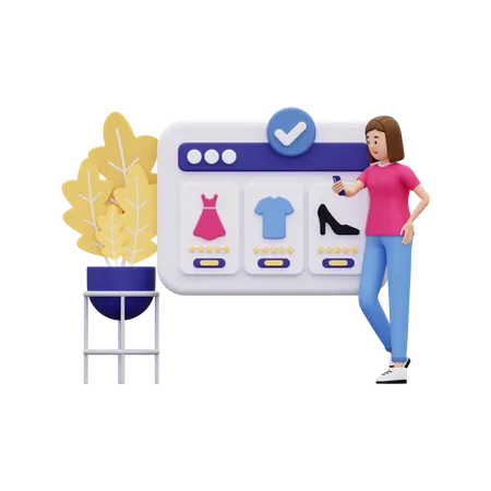 Girl doing online shopping  3D Illustration