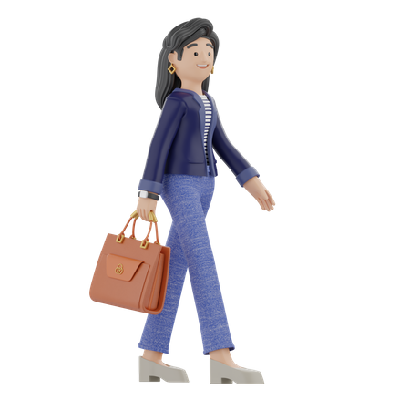 Girl Going To Office  3D Illustration