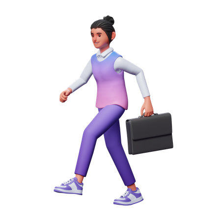 Girl Going To Office  3D Illustration