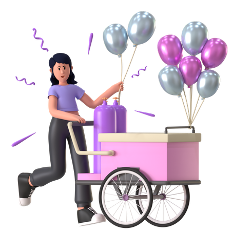 Girl Holding Party Balloons  3D Icon