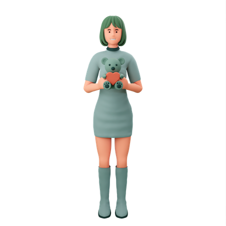 Girl Holding Teddy Bear  3D Illustration