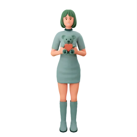 Girl Holding Teddy Bear  3D Illustration