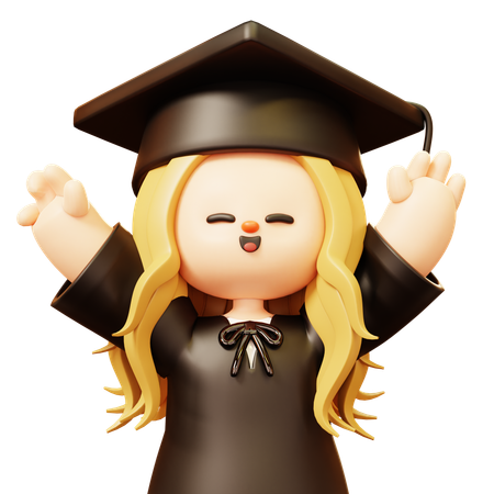 Girl is happy after completing graduation degree  3D Icon