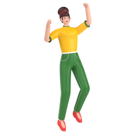 Girl jumping and celebrates success  3D Illustration