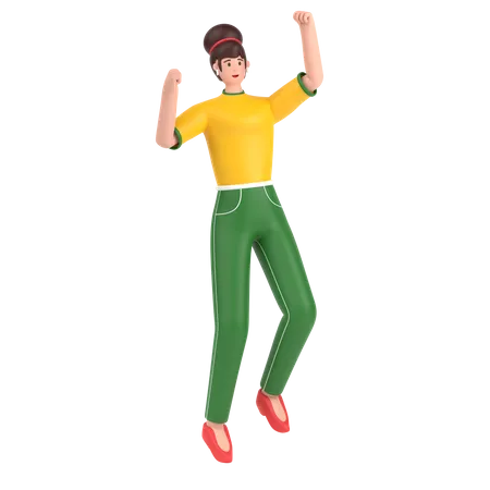 Girl jumping and celebrates success  3D Illustration