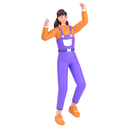 Girl jumping and celebrates success  3D Illustration