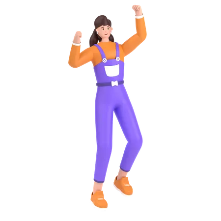 Girl jumping and celebrates success  3D Illustration