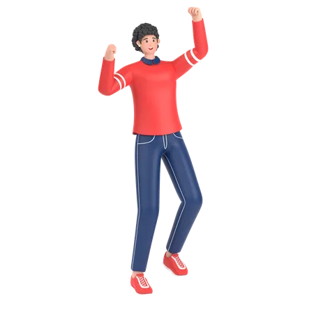 Girl jumping and celebrates success  3D Illustration