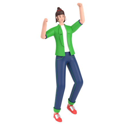 Girl jumping and celebrates success  3D Illustration