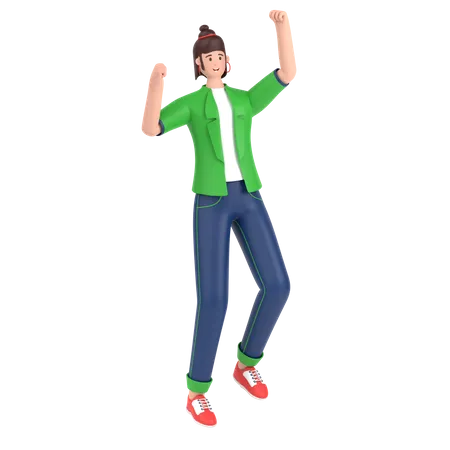 Girl jumping and celebrates success  3D Illustration