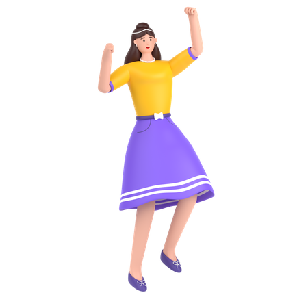 Girl jumping and celebrates success  3D Illustration