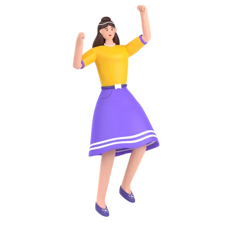 Girl jumping and celebrates success  3D Illustration