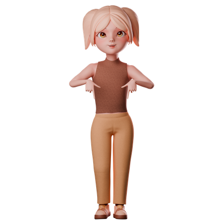 Girl Pointing Downwards  3D Illustration