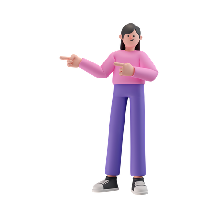 Girl pointing something on his right side  3D Illustration