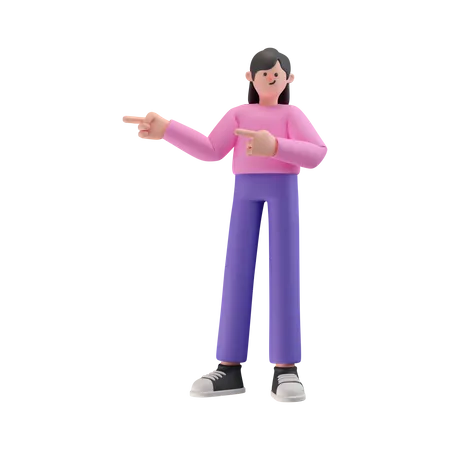 Girl pointing something on his right side  3D Illustration