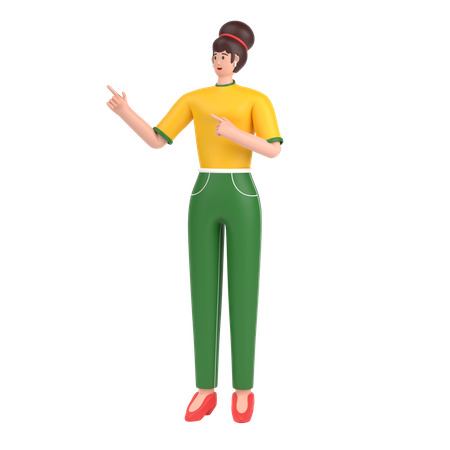 Girl pointing something on his right side  3D Illustration