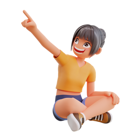 Girl pointing up  3D Illustration