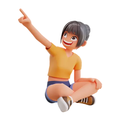 Girl pointing up  3D Illustration