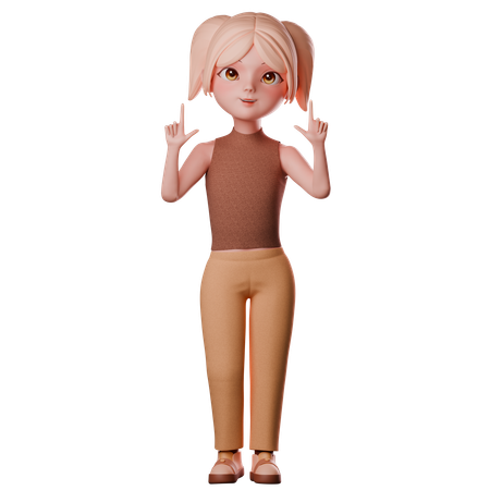 Girl Pointing Upwards  3D Illustration