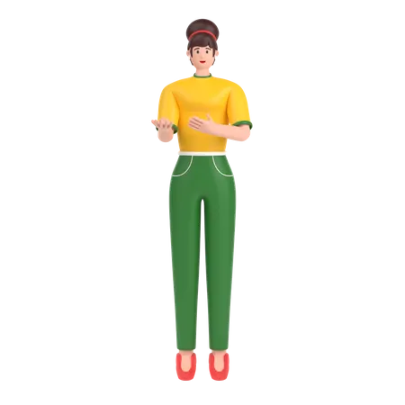 Girl presenting something while standing and smiling  3D Illustration