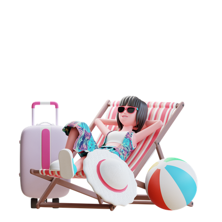 Girl Relaxing At Beach  3D Illustration