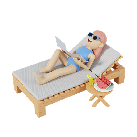 Girl Relaxing On Chair  3D Illustration