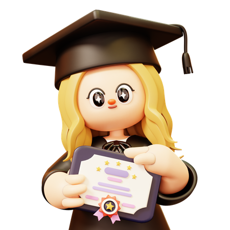 Girl secures Graduation Certificate  3D Icon