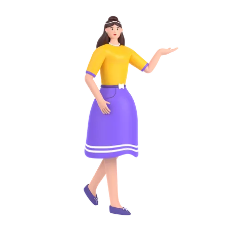 Girl showing empty copy space on open hand palm  3D Illustration