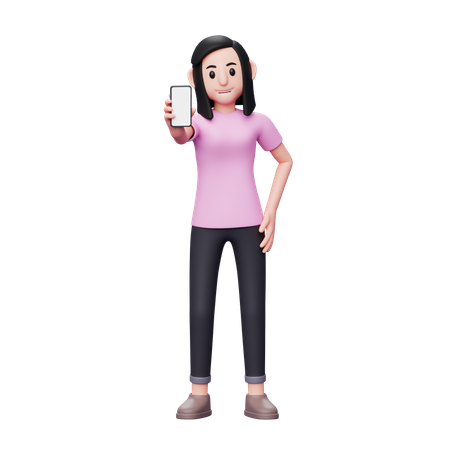 Girl showing phone screen  3D Illustration